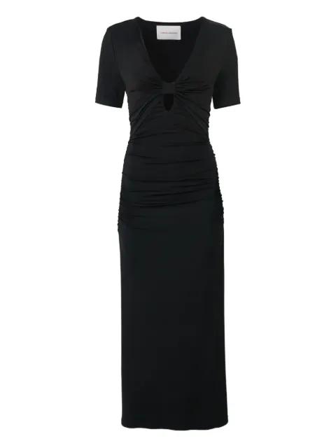 ruched jersey v-neck midi dress by CAROLINA HERRERA
