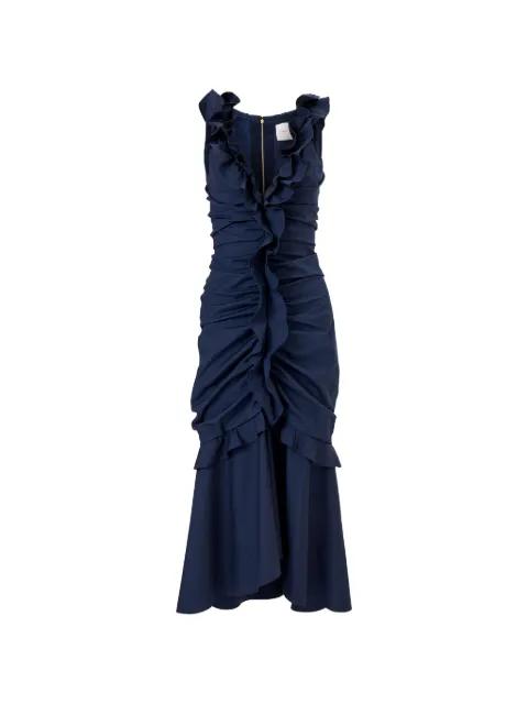 ruched midi dress with ruffles by CAROLINA HERRERA
