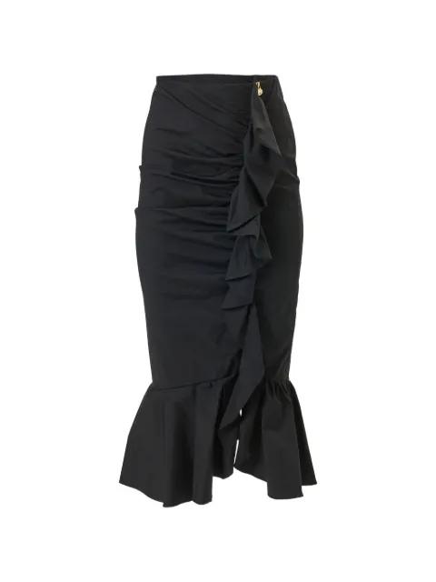 ruched pencil skirt with ruffle by CAROLINA HERRERA