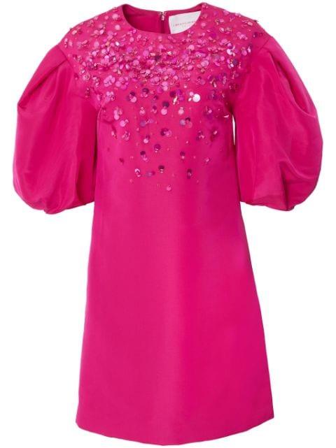 sequin-embellished puff-sleeve shift minidress by CAROLINA HERRERA