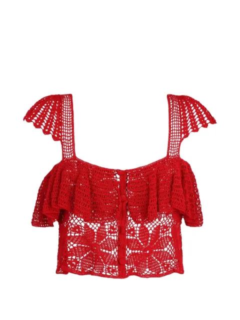 Lela ruffled crochet-knit top by CAROLINA K