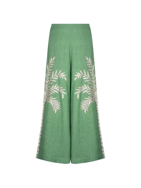 palm-tree embroidered palazzo pants by CAROLINA K