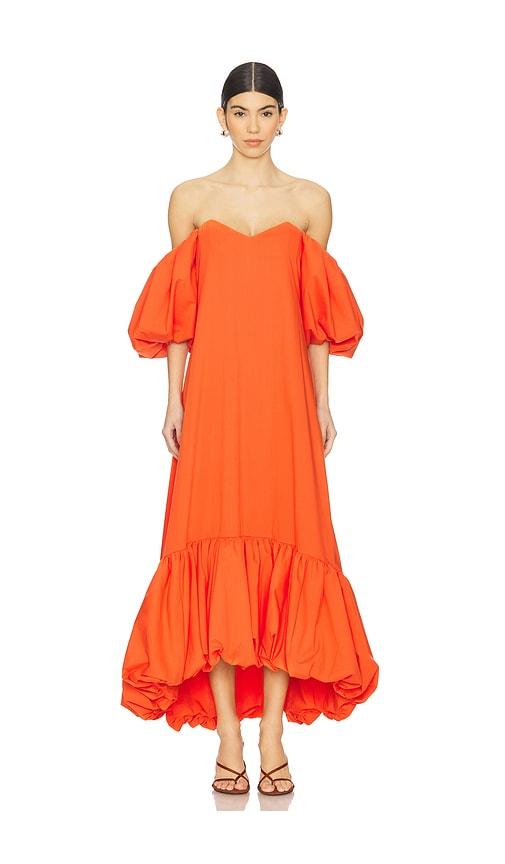 CAROLINE CONSTAS Lucia Midi Dress in Orange by CAROLINE CONSTAS