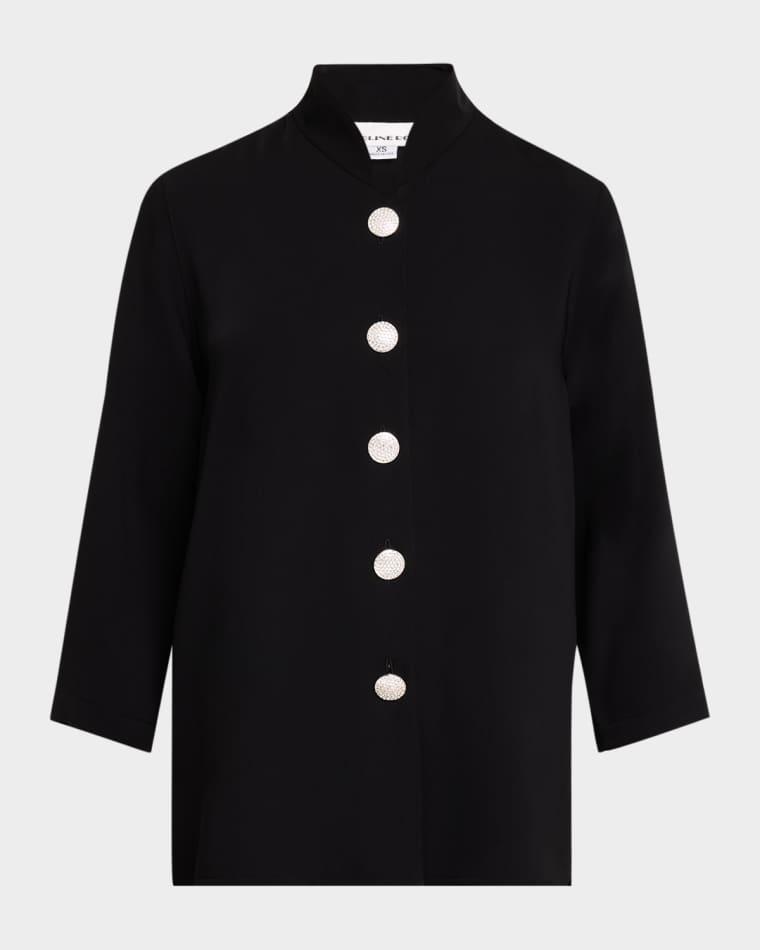 Rhinestone-Button Matte Crepe Jacket by CAROLINE ROSE
