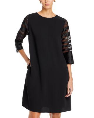 Sheer Stripe Sleeve Crepe Shift Dress by CAROLINE ROSE