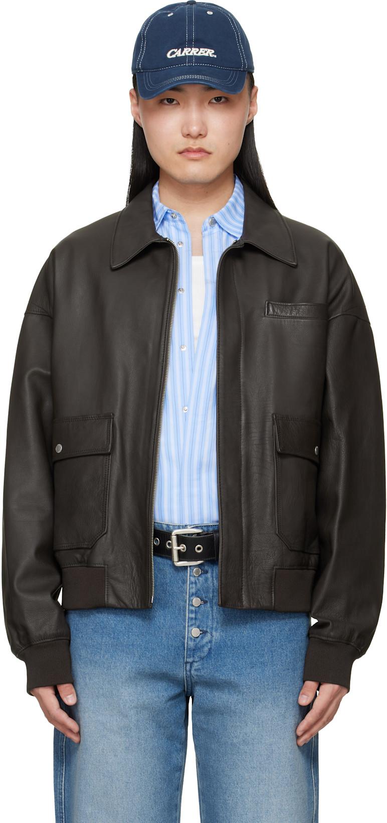 Brown Coda Leather Jacket by CARRER