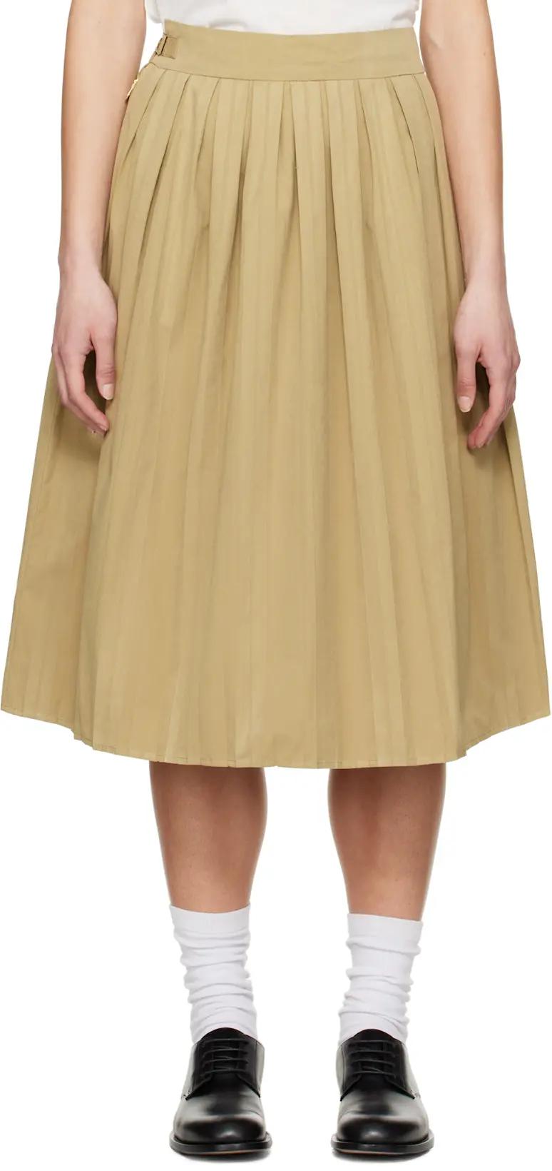 Beige Jolie Pleated Midi Skirt by CARTER YOUNG