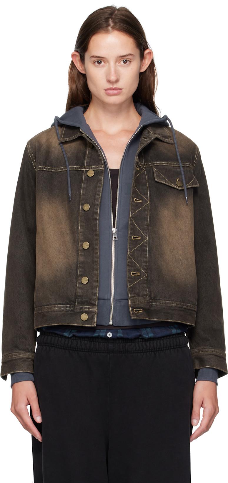Brown Overdyed Arch Denim Jacket by CARTER YOUNG