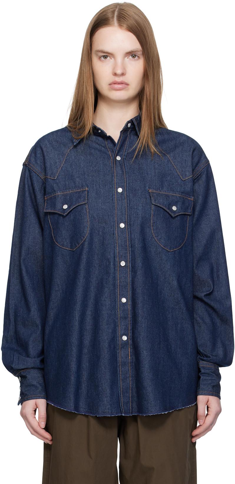 SSENSE Exclusive Blue Denim Western Shirt by CARTER YOUNG