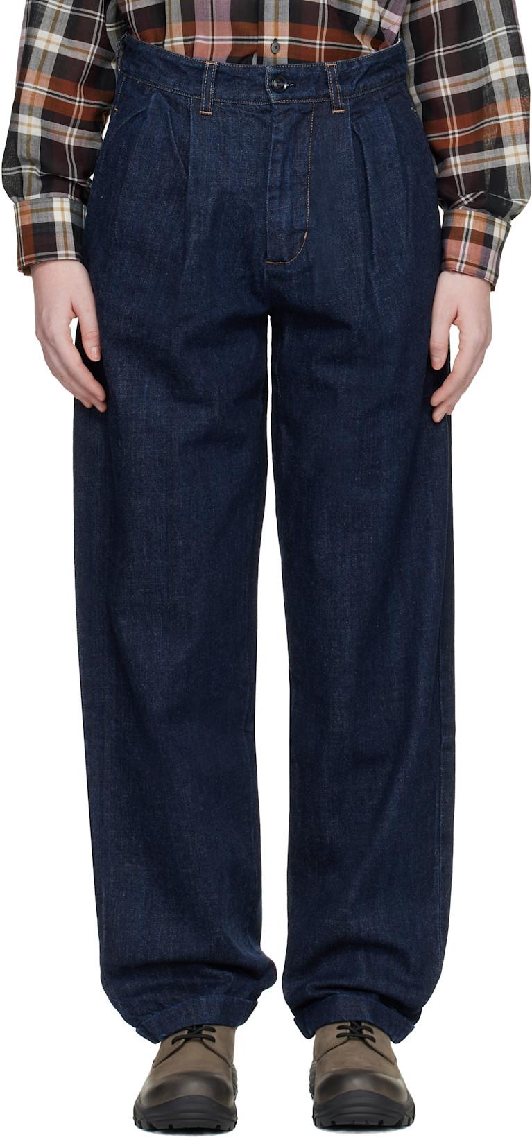 SSENSE Exclusive Blue Washed Pleated Jeans by CARTER YOUNG