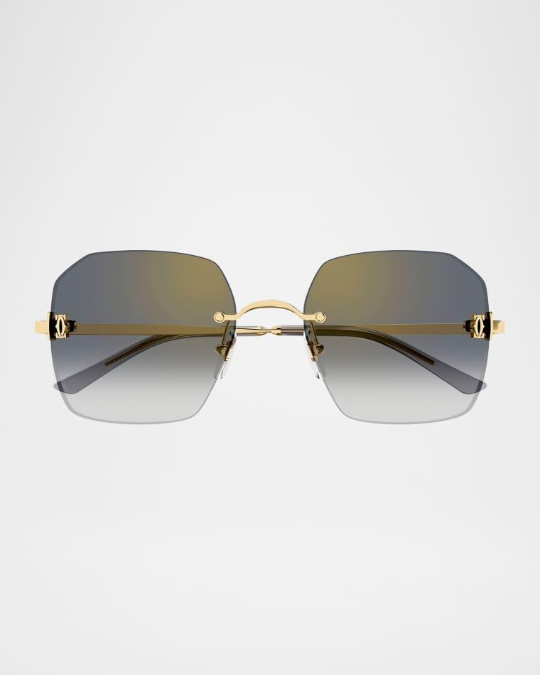 Classic Décor C Square Rimless Metal Sunglasses by CARTIER