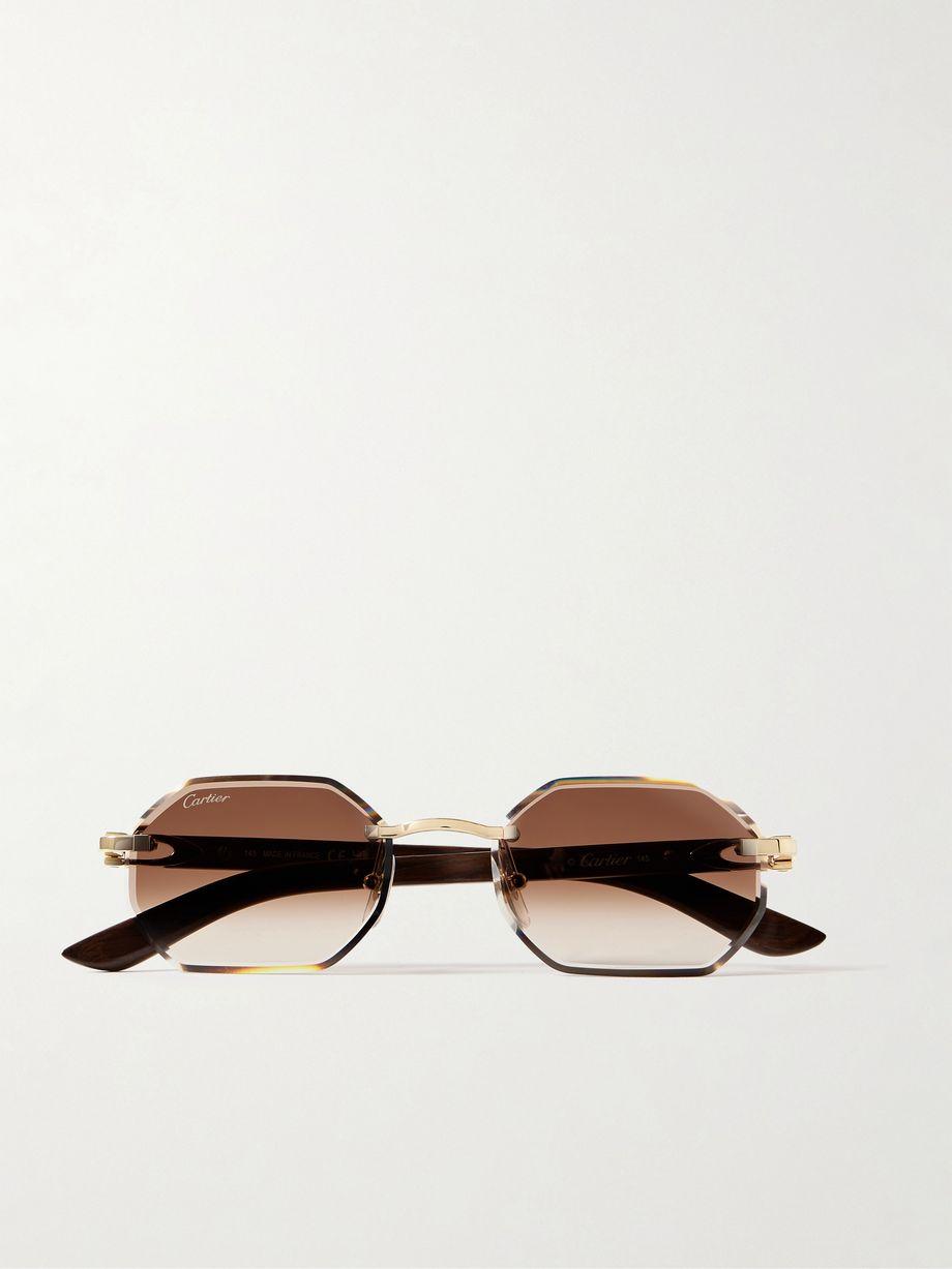 Octagon-frame gold-tone and wood sunglasses by CARTIER EYEWEAR