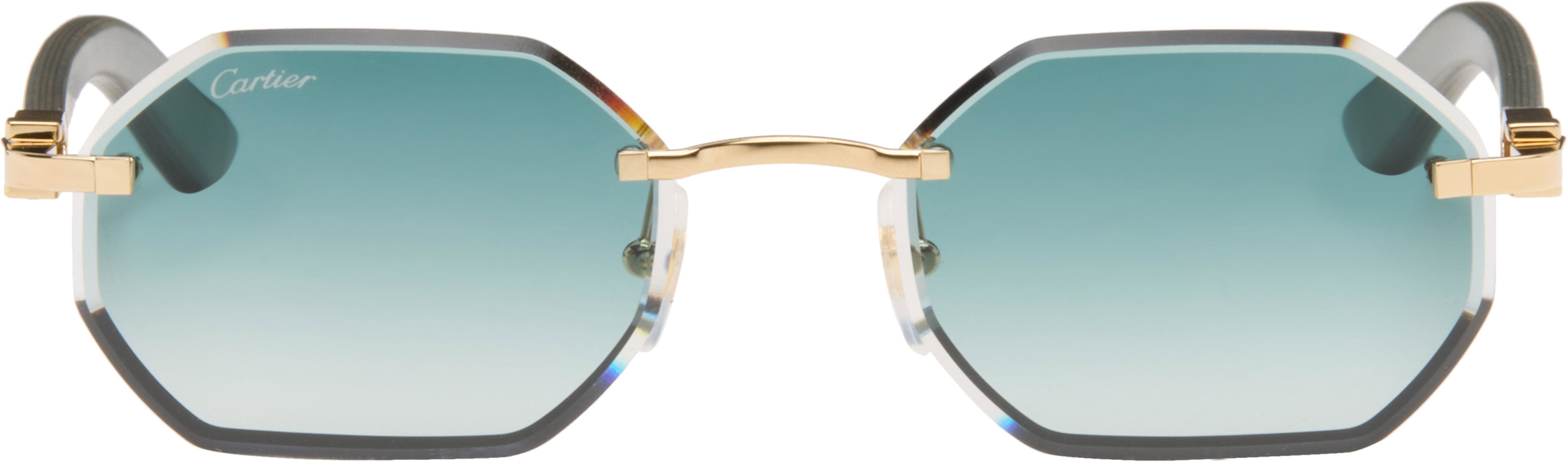 Gold & Green 'C Allongé de Cartier Motif' Sunglasses by CARTIER