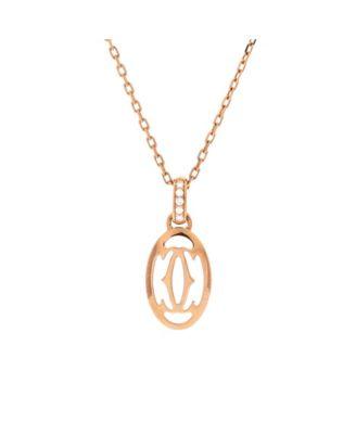 Logo Double C Pendant Necklace 18K Rose Gold with Diamonds by  CARTIER