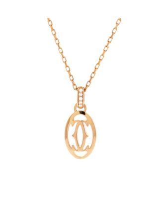 Logo Double C Pendant Necklace 18K Rose Gold with Diamonds by  CARTIER