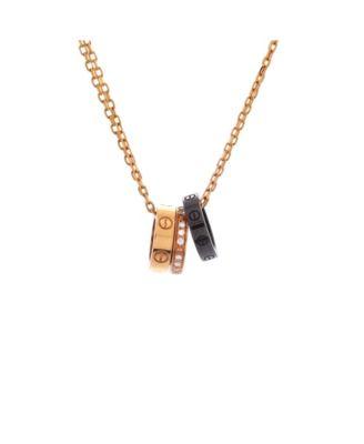Love 3 Ring Pendant Necklace 18K Rose Gold and Ceramic with Diamonds by  CARTIER