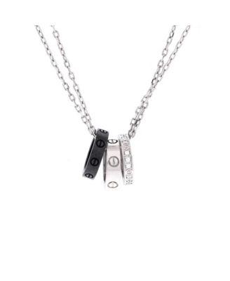 Love 3 Ring Pendant Necklace 18K White Gold and Ceramic with Diamonds 17" by CARTIER Love 3 Ring Pendant Necklace 18K White Gold and Ceramic with Diamonds 17" by CARTIER