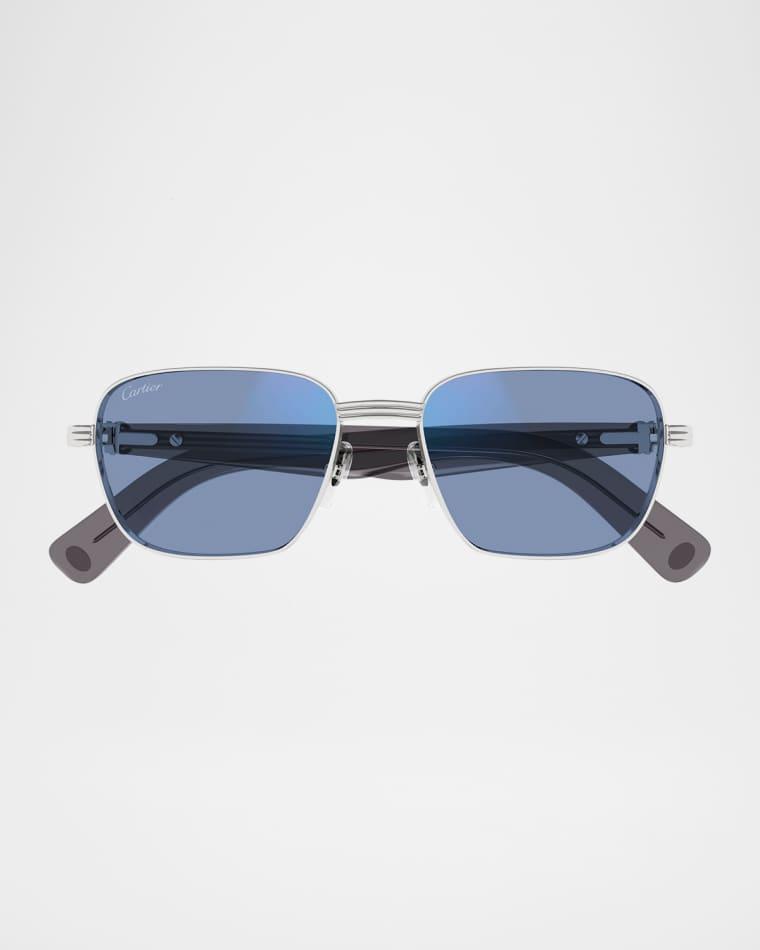 Men's C-Hinge Metal Rectangle Sunglasses by CARTIER Men's C-Hinge Metal Rectangle Sunglasses by CARTIER