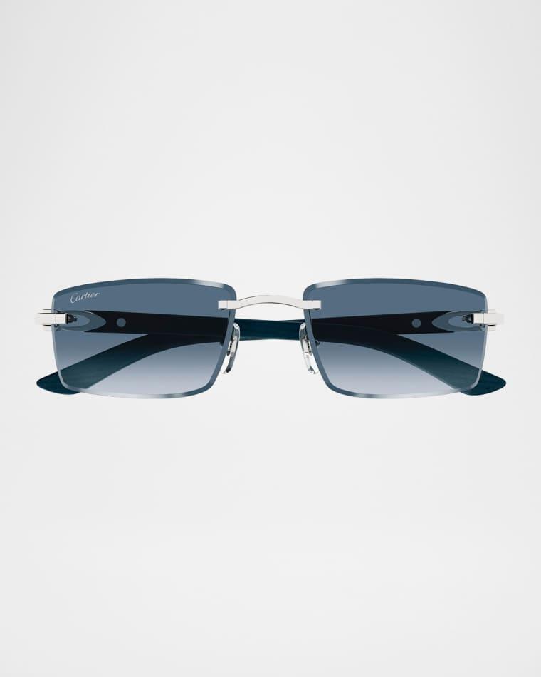Men's Rimless Metal C-Hinge Rectangle Sunglasses by CARTIER