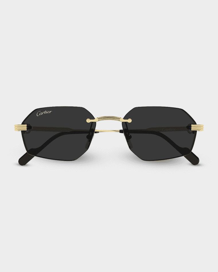 Men's Rimless Metal Geometric Sunglasses by CARTIER
