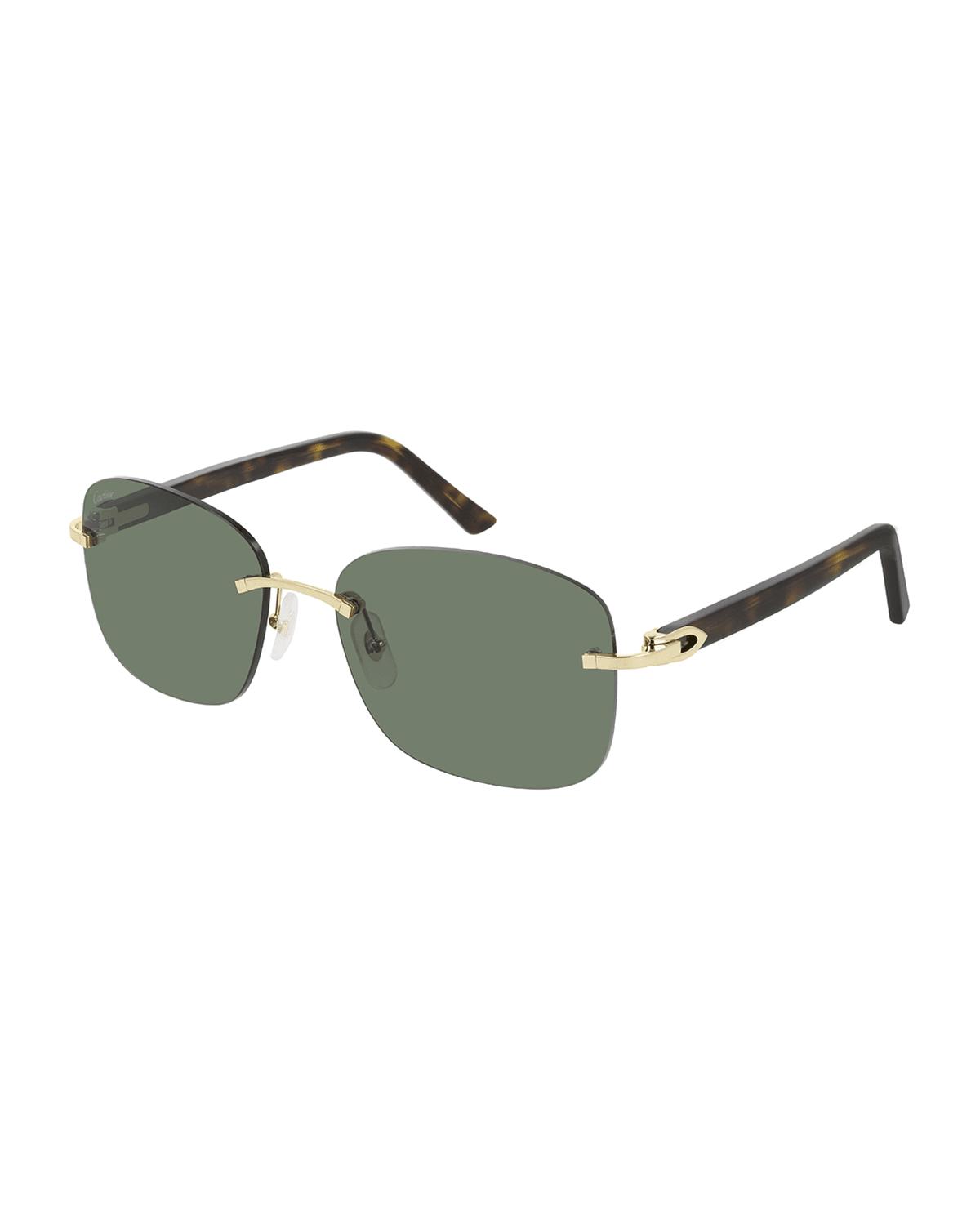 Men's Rimless Metal Rectangle Sunglasses by CARTIER