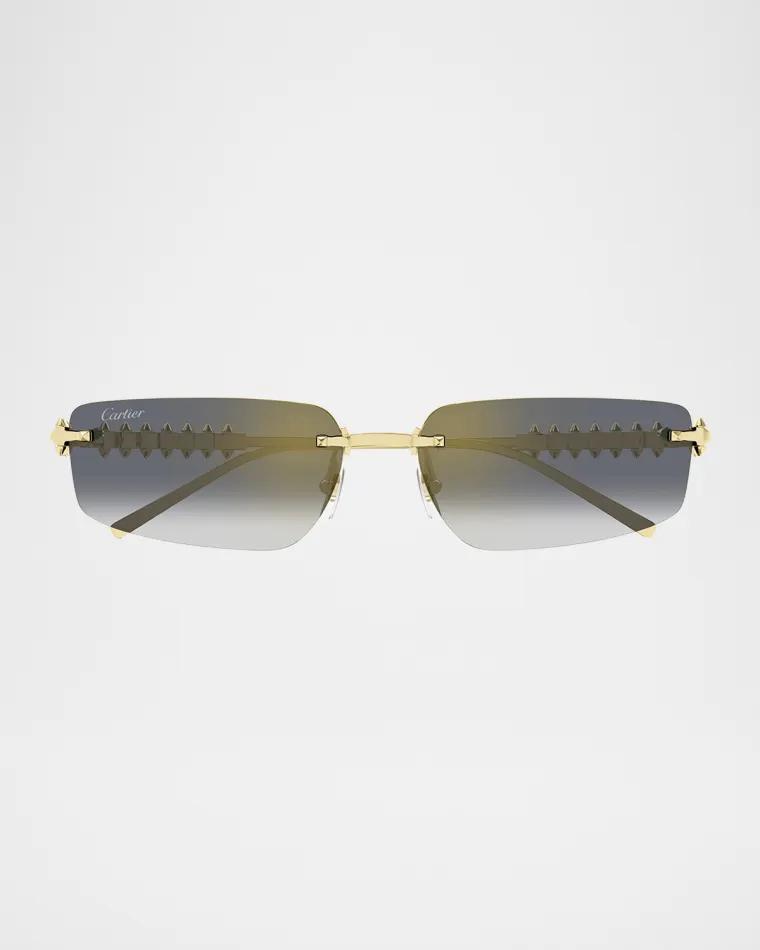 Rimless Metal Rectangle Sunglasses by CARTIER