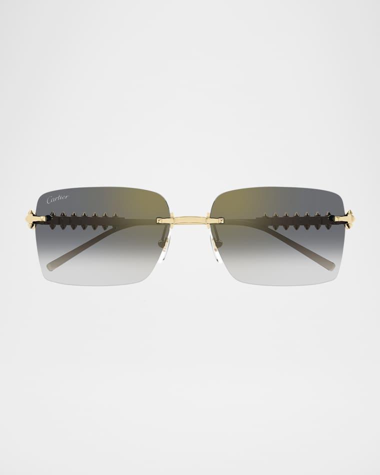 Rimless Metal Rectangle Sunglasses by CARTIER