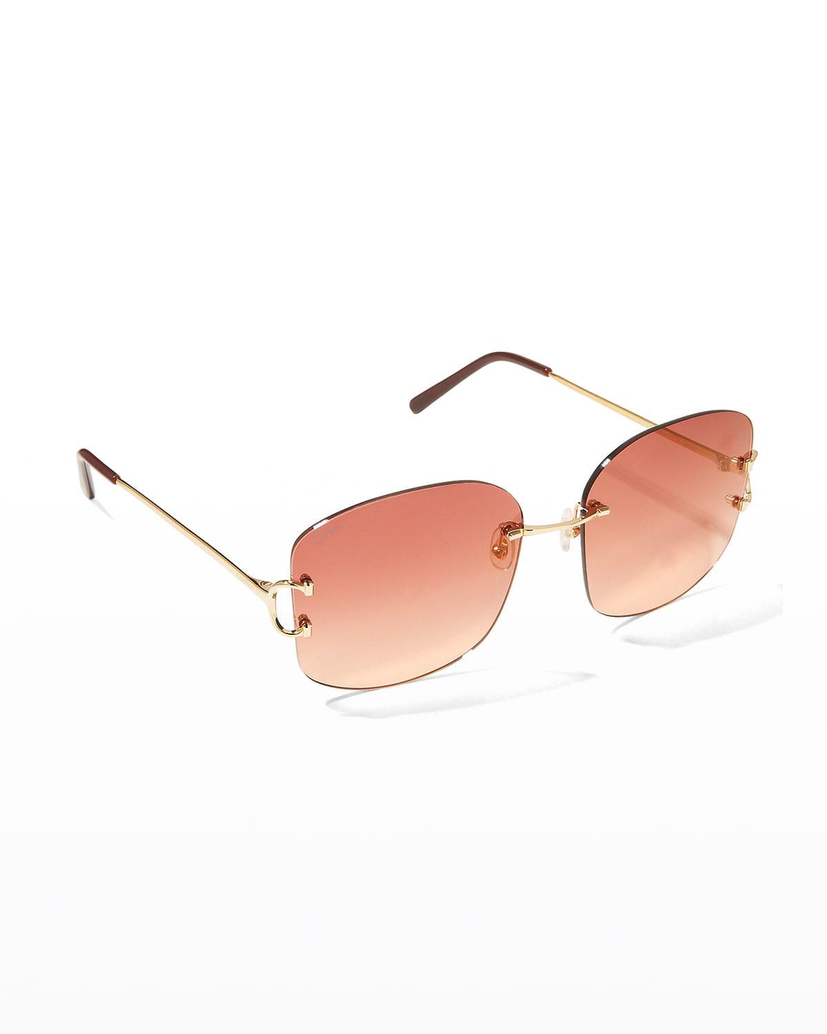 Rimless Round Metal & Acetate Sunglasses by CARTIER