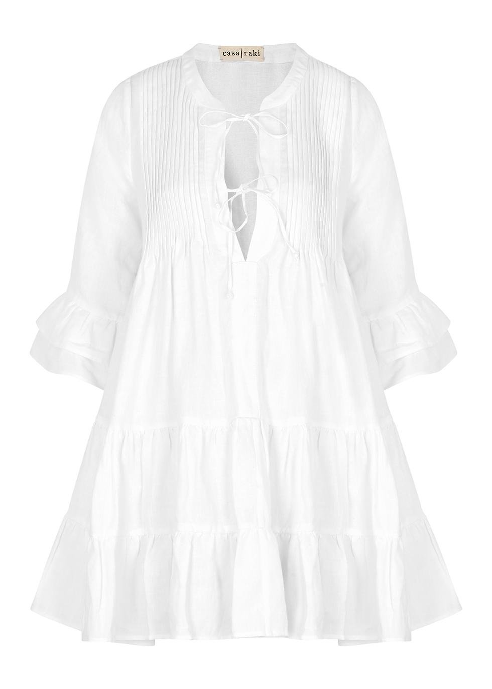 Nina white linen mini dress by CASA RAKI