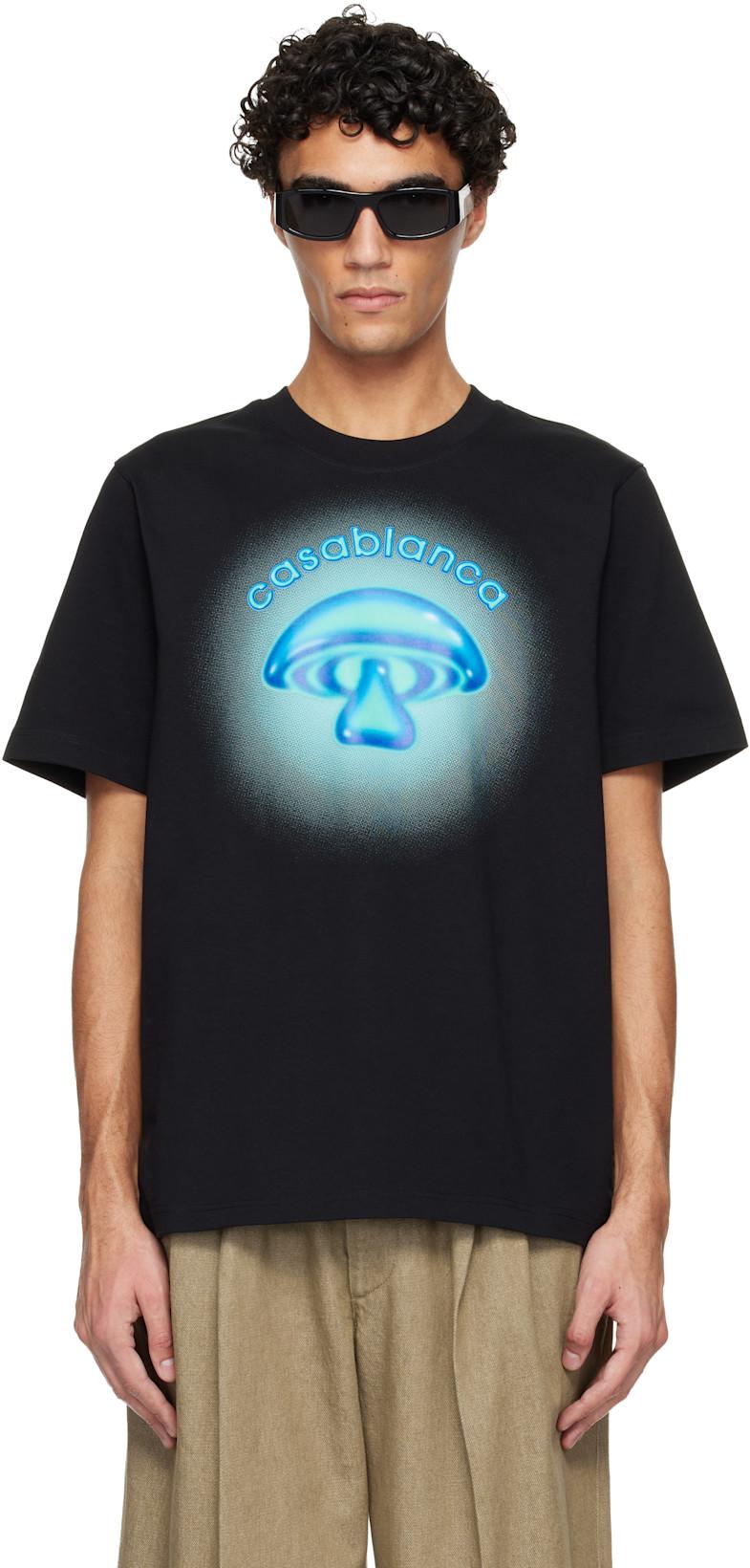 Black Airbrush Mushroom Logo Short Sleeve T‑shirt by CASABLANCA