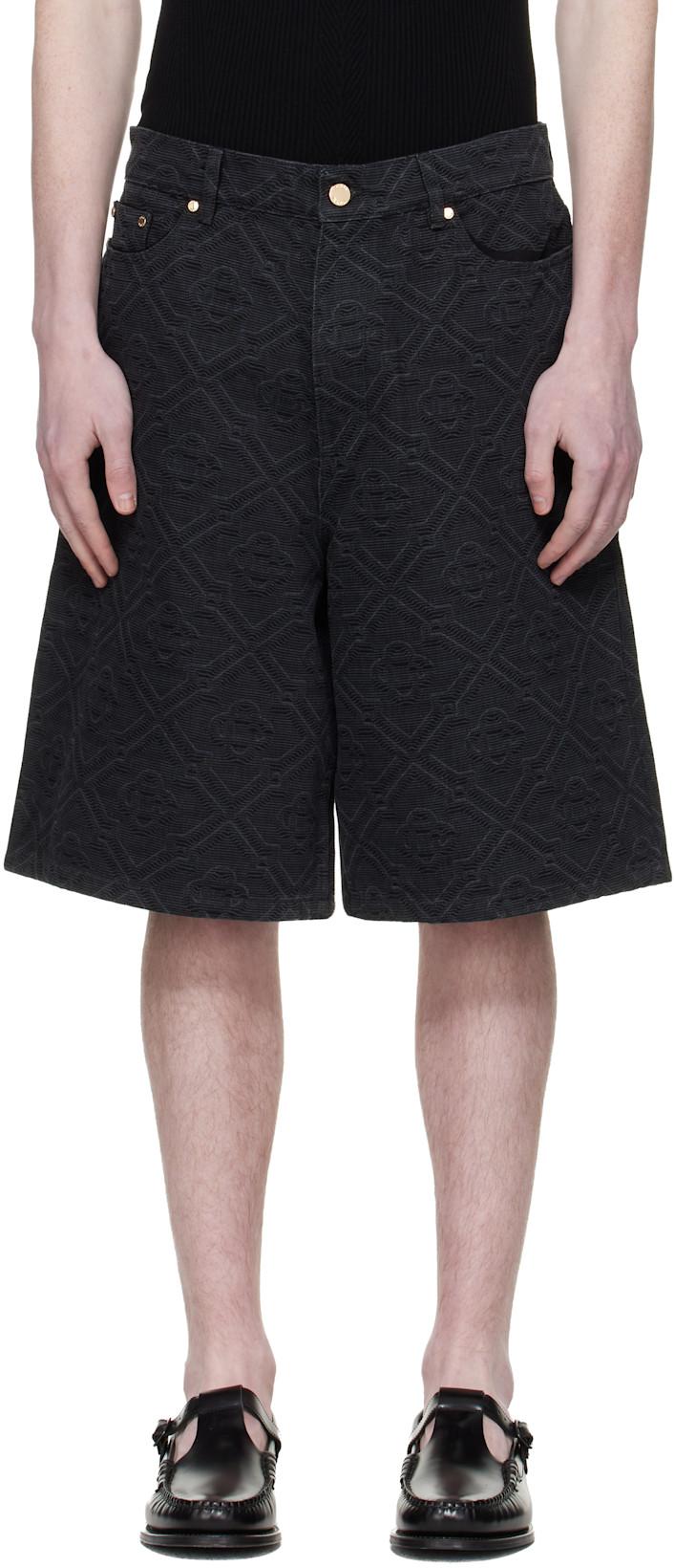 Black Laser Monogram Denim Shorts by CASABLANCA
