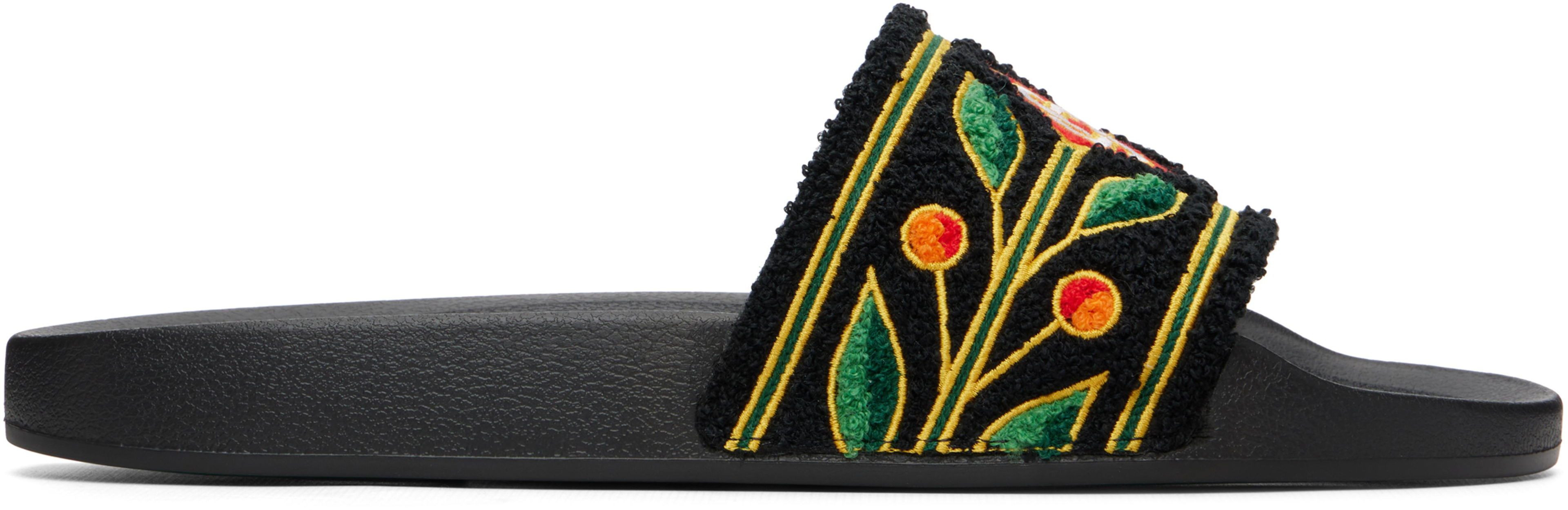 Black Laurel Terry Slides by CASABLANCA