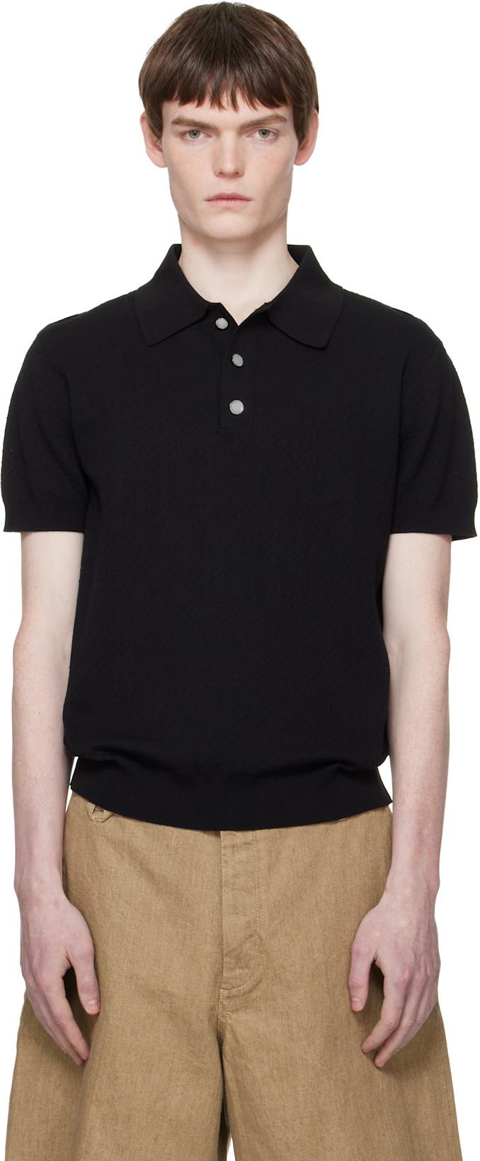Black Pointelle Monogram Short Sleeve Polo by CASABLANCA