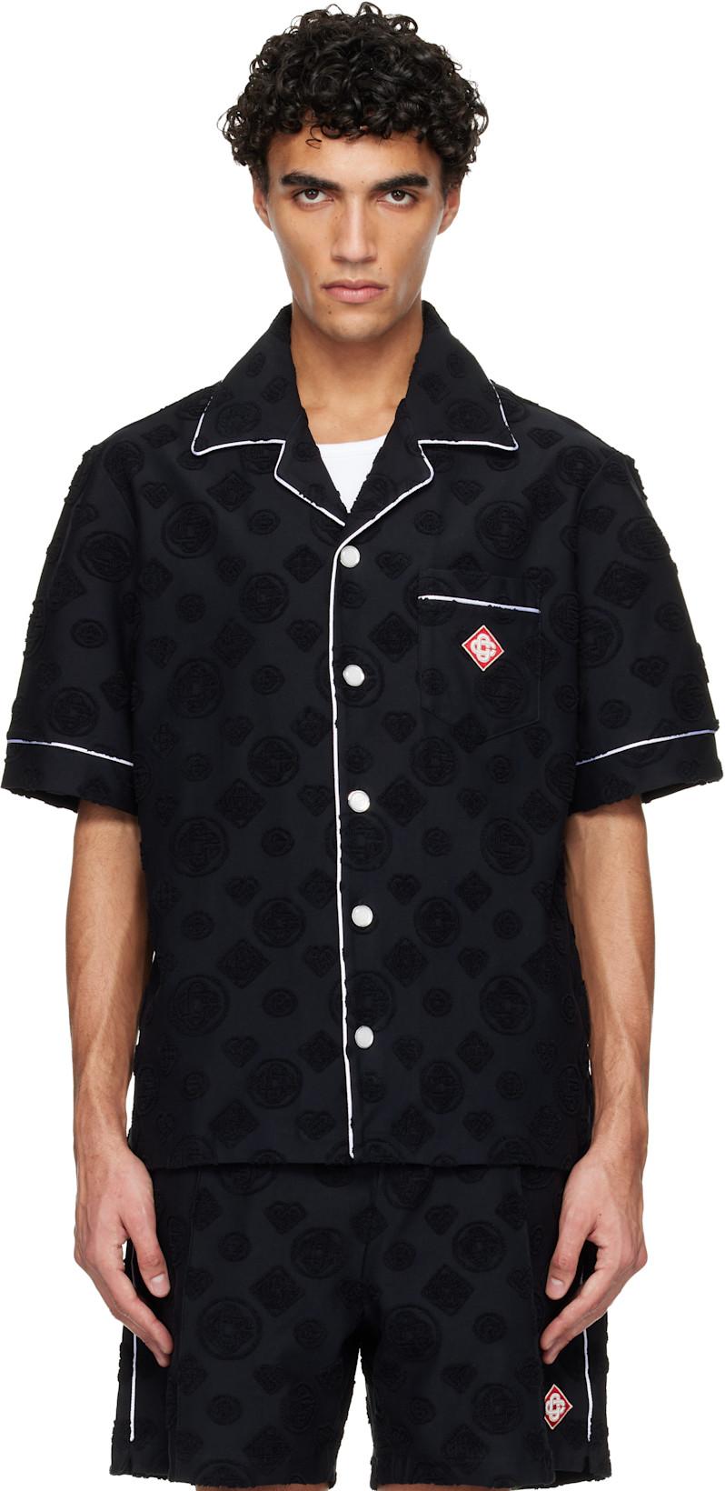 Black Towelling Monogram Short Sleeve Shirt by CASABLANCA
