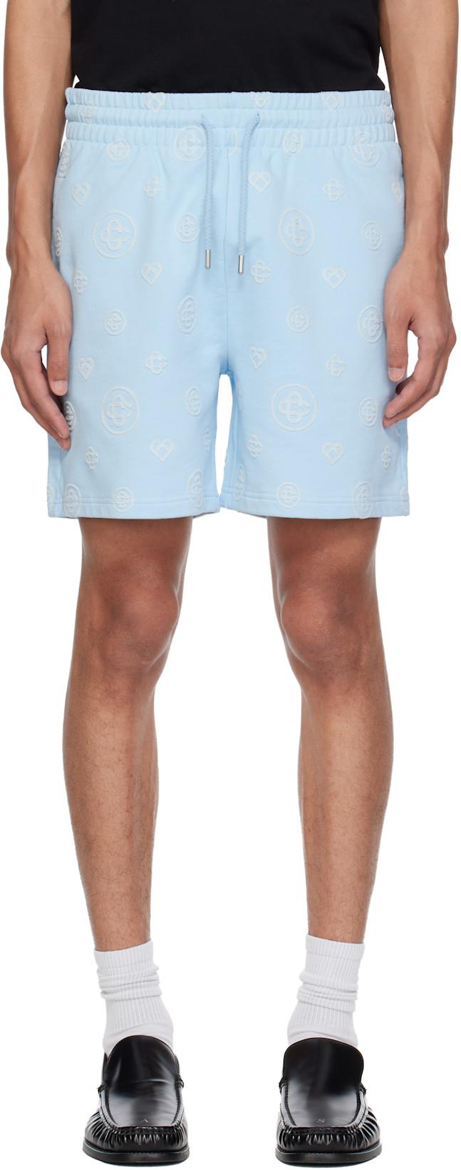 Blue Applique Monogram Sweat Shorts by CASABLANCA