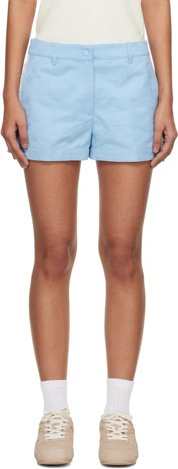 Blue Monogram Mini Shorts by CASABLANCA