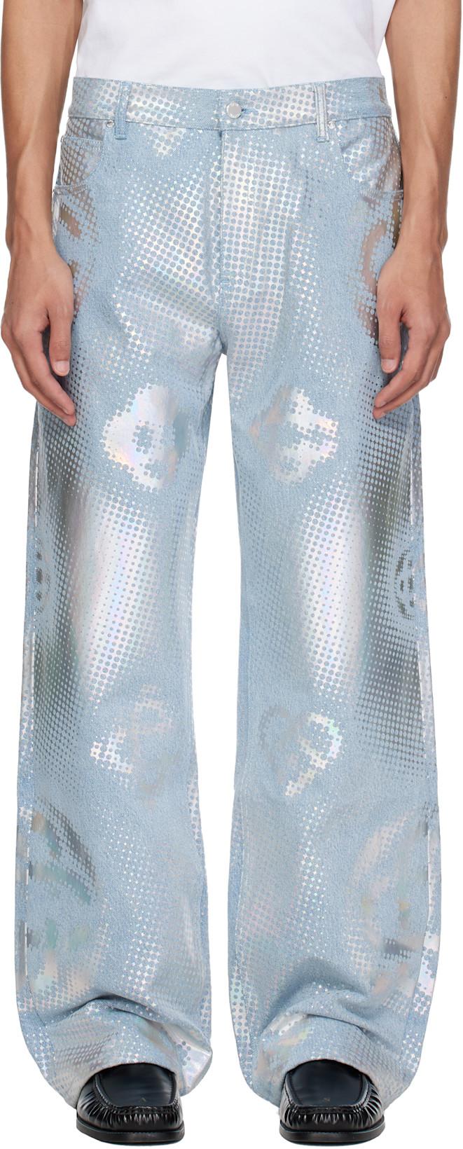 Blue Pearlescent Monogram Baggy Jeans by CASABLANCA