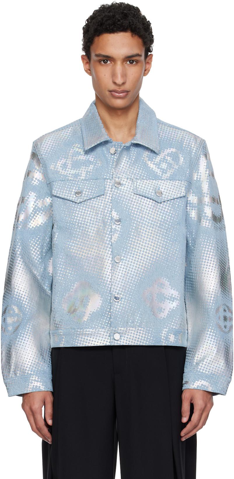 Blue Pearlescent Monogram Denim Jacket by CASABLANCA
