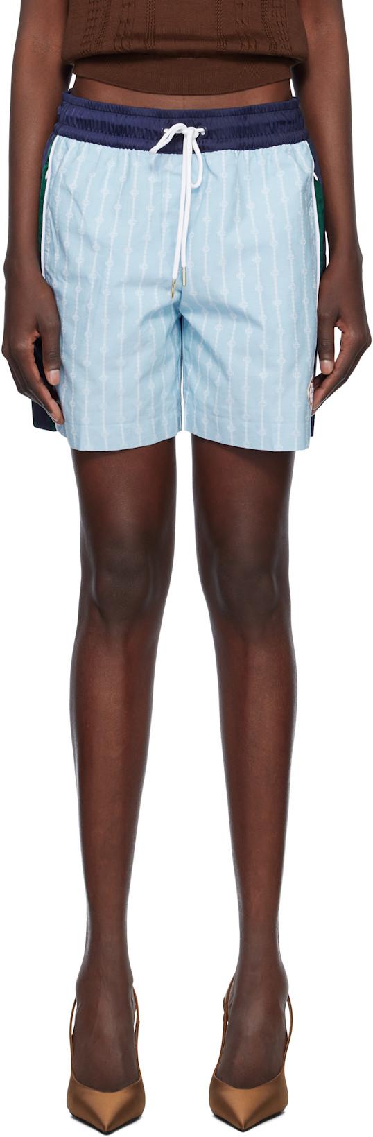 Blue Pinstripe Laurel Track Shorts by CASABLANCA