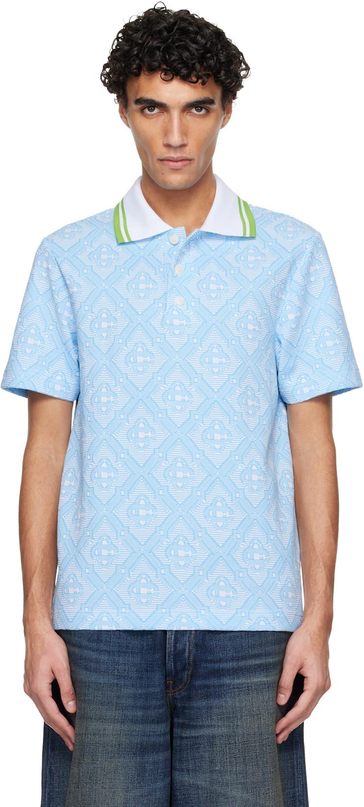 Blue & White Jacquard Polo by CASABLANCA