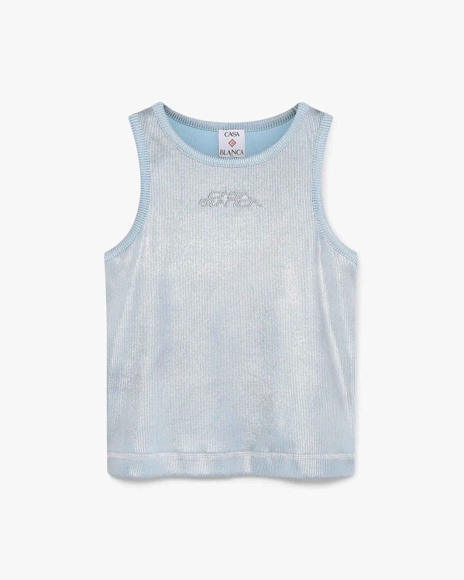 Blue &amp; Silver Plated Ribbed Tank Top by CASABLANCA