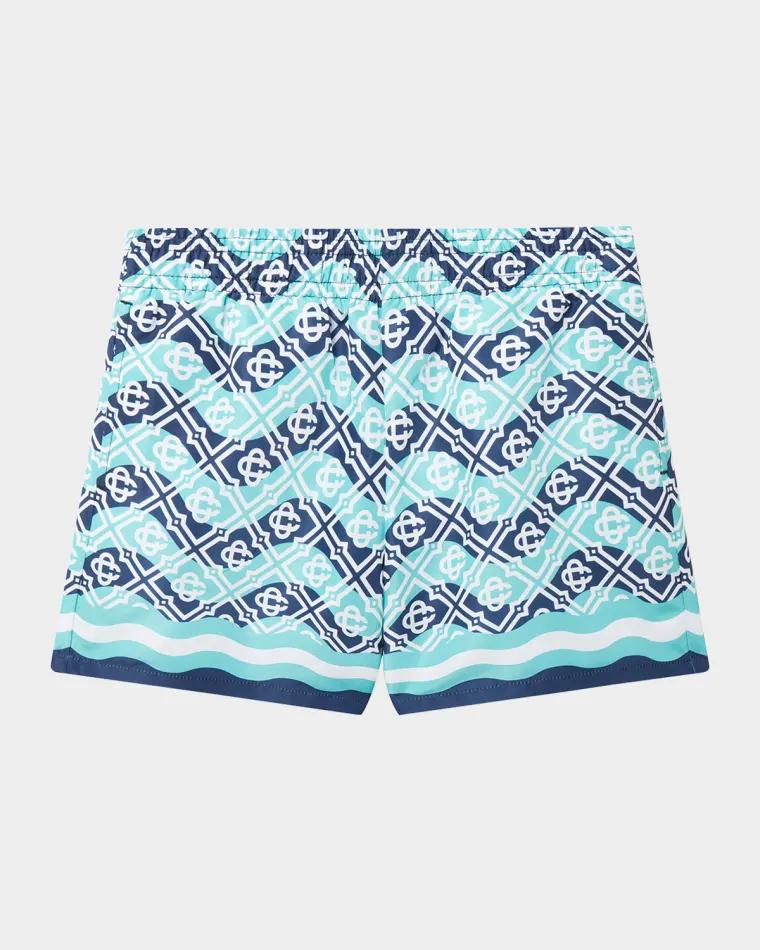 Boy's Monogram-Print Swim Shorts, Size 3T-14 by CASABLANCA