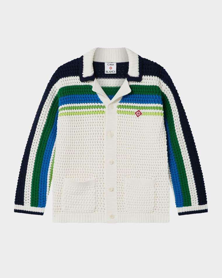 Boy's Tennis Stripe Long-Sleeve Knit Shirt, Size 3-14 by CASABLANCA