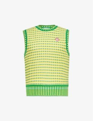Brand-appliqué zigzag-knitted cotton top by CASABLANCA