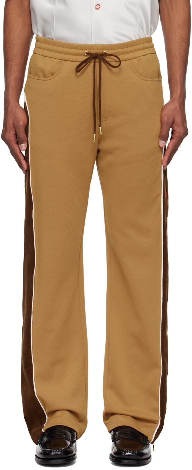 Brown & Beige Chenille Panelled Track Pants by CASABLANCA