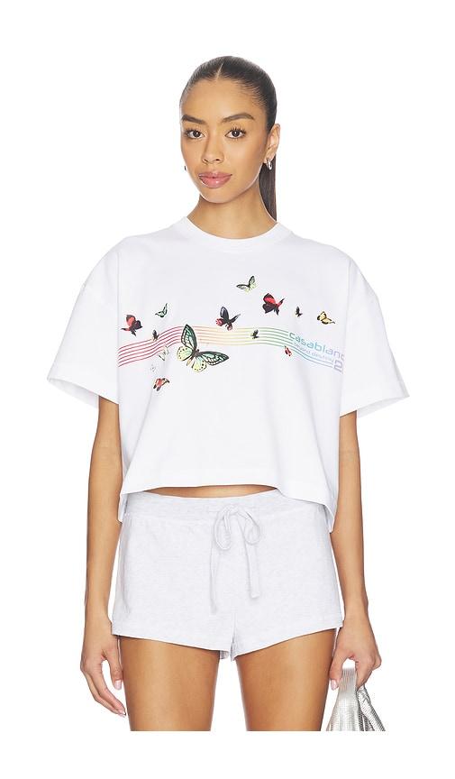 Casablanca Butterfly Boxy Cropped T-shirt in White by CASABLANCA