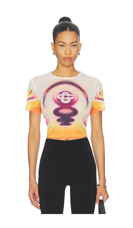Casablanca Printed Mesh Baby Tee in White by CASABLANCA