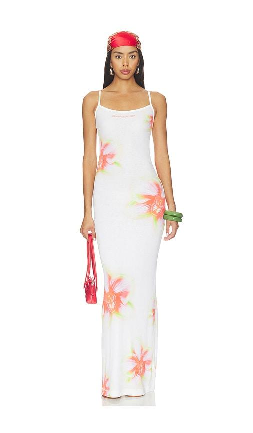 Casablanca Printed Soft Ribbed Dress in Cream by CASABLANCA