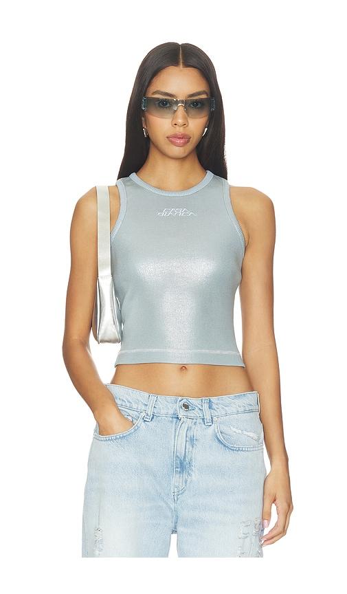 Casablanca Ribbed Plated Tank Top in Metallic Silver by CASABLANCA