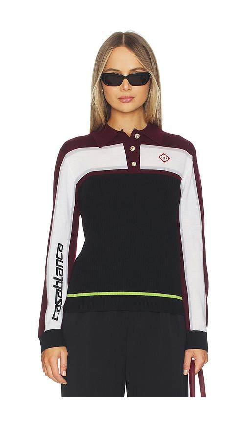 Casablanca Striped Oversized Polo Shirt in Multi in Black,Burgundy by CASABLANCA